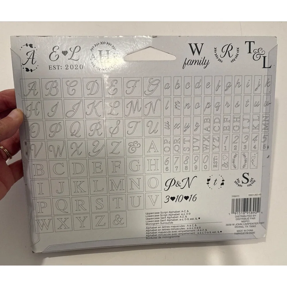 Craft smart Oversized Monogram Stencil Pack 108 Pcs. Upper Lower Case Surrounds